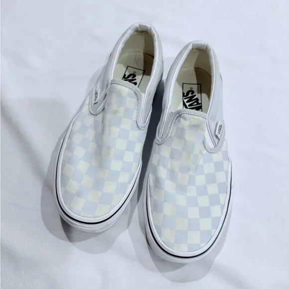 Vans Light Blue and White Checkered Slip-On Sneakers - Picture 1 of 5